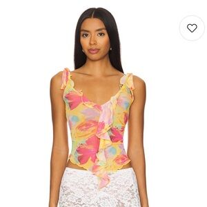 New Jaded London Frilled Asymmetric Top in Yellow Floral